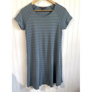 Free Fly Apparel Teal-Gray Striped Short Sleeve Mini Dress